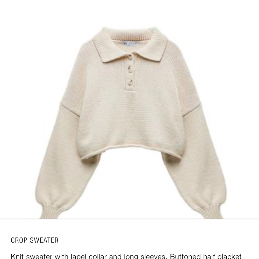 Zara Cream Knit Collared Cropped Sweater - Picture 2 of 8